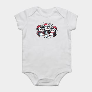 Adorable Cute Penguin Santa Hat Winter Snowball Fight Baby Bodysuit